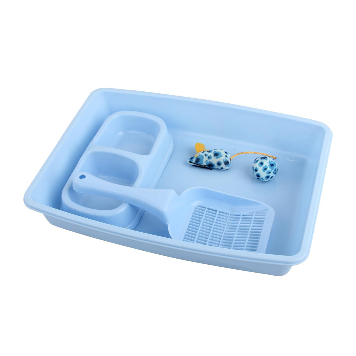 Cat Litter Box Set with Litter Scoop, Double Dish Cat Bowl, Mouse and Ball Toy L80534