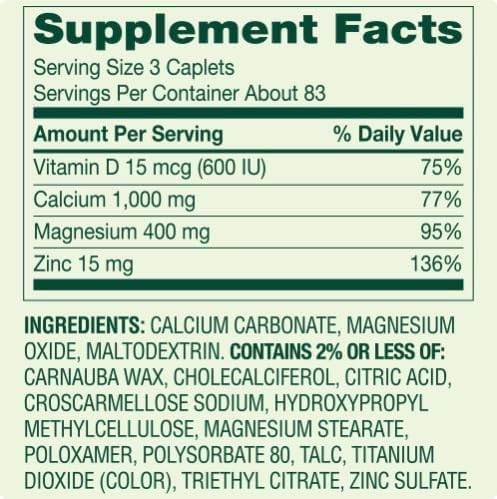 Calcium Magnesium Zinc with Vitamin D3 250 Caplets H5345