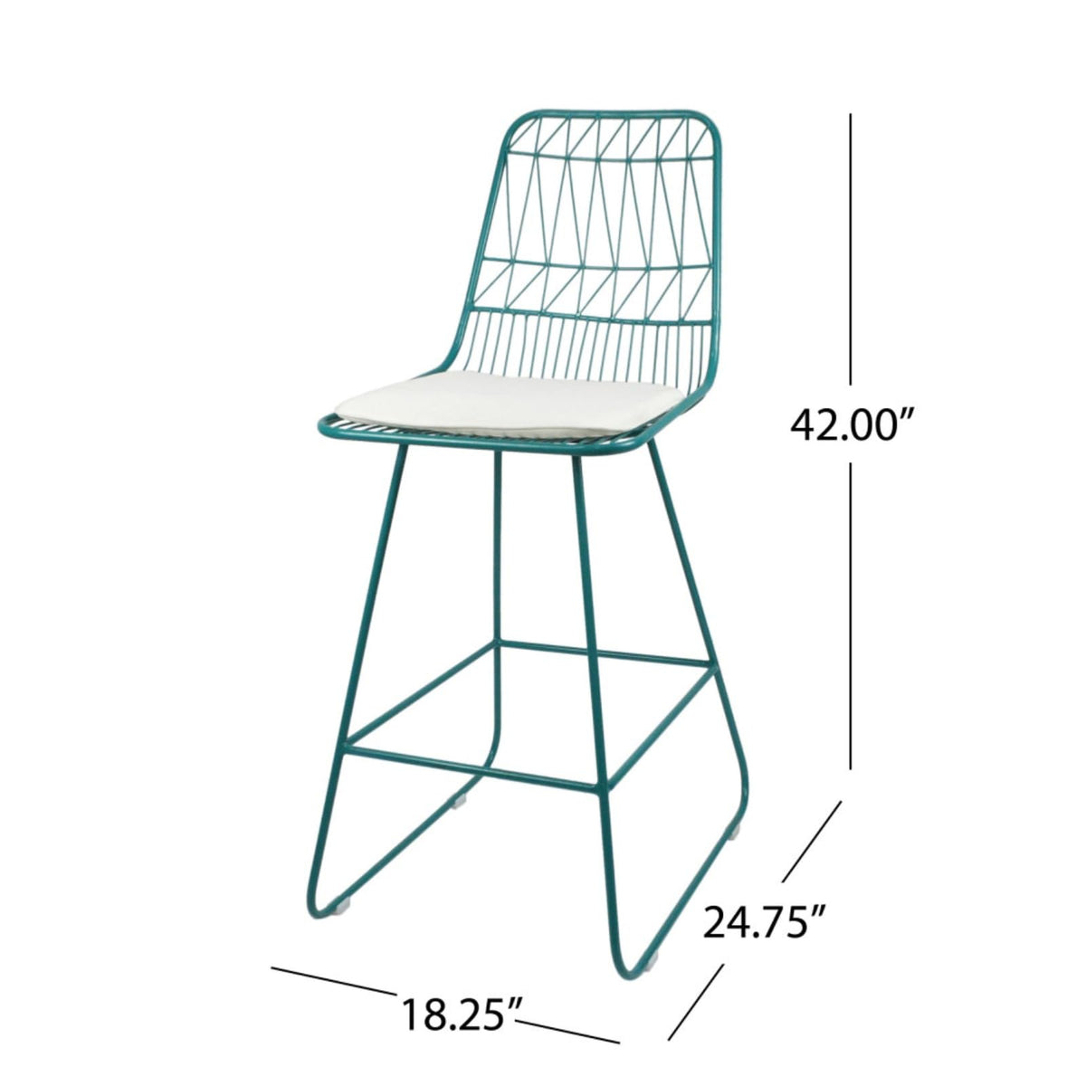 Teal Iron Patio Bar Stools with Cushion, Set of 2 D643
