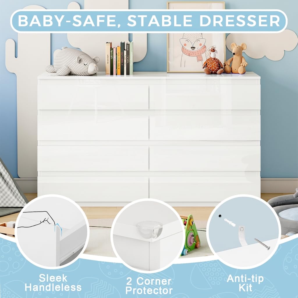 White 8 Drawer Wood Dresser U326