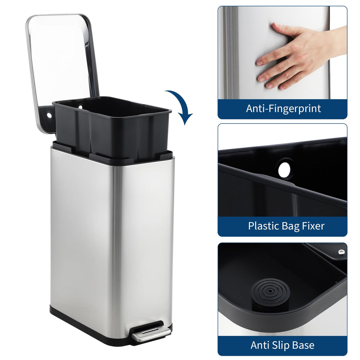 50L Slim Stainless Steel Kitchen Trash Can Y855538
