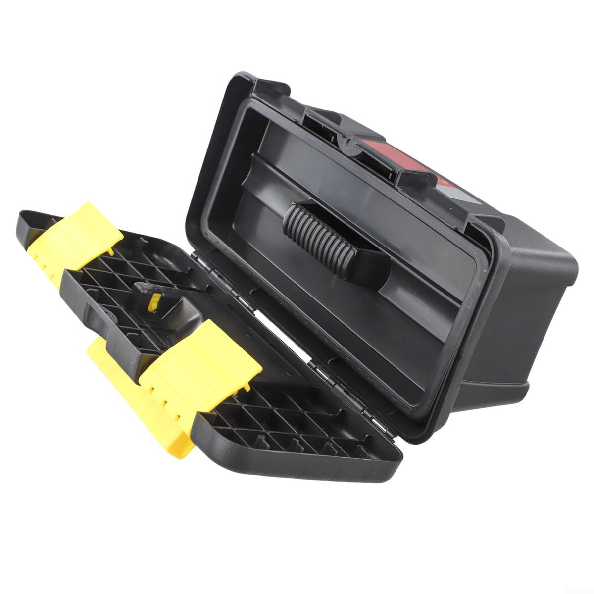 10 Inch Plastic Toolbox with Dual Layer Organization and Secure Latch, Black T62832