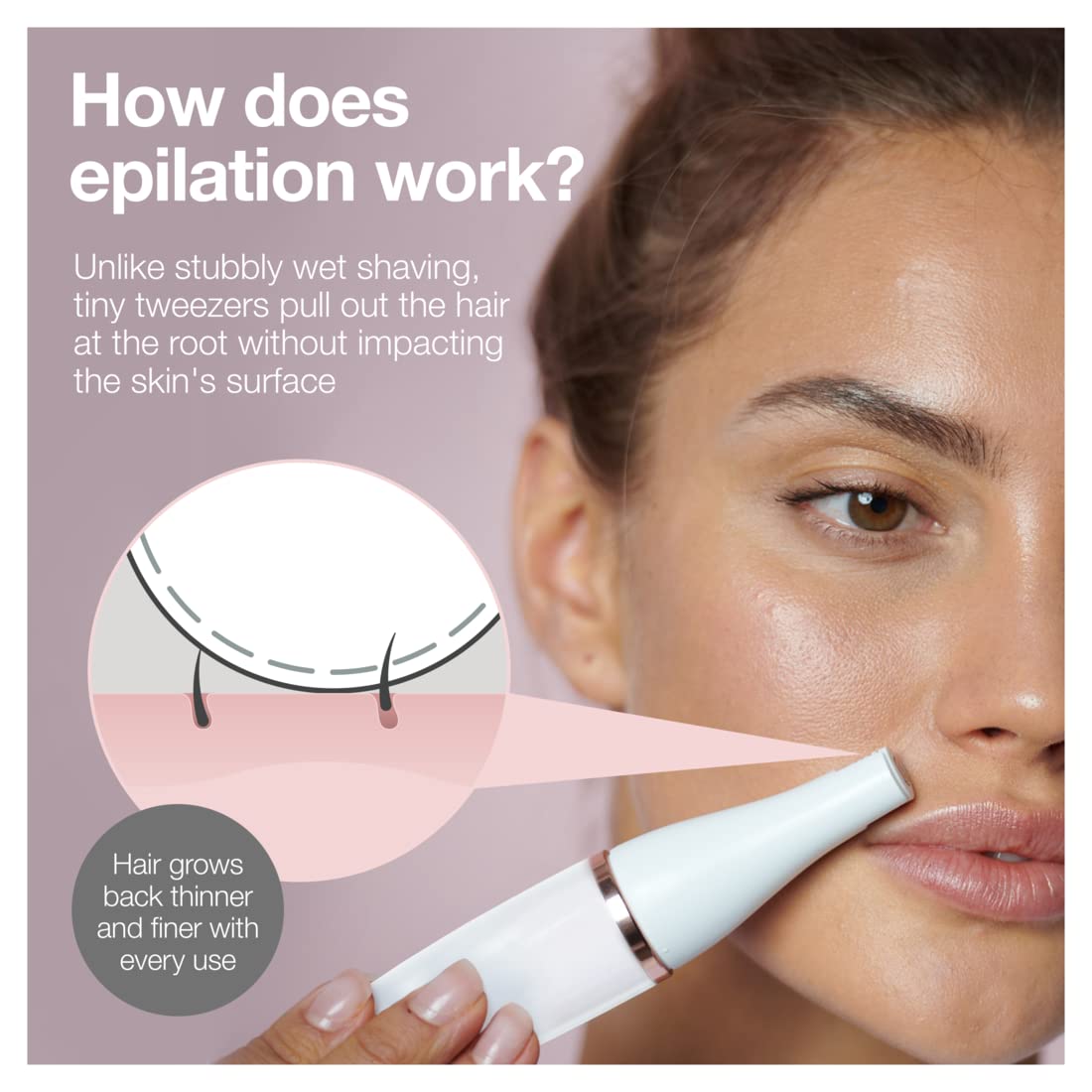 Facial Hair Removal Device 3-in-1 Epilating Cleansing Brush and Skin Toning S331
