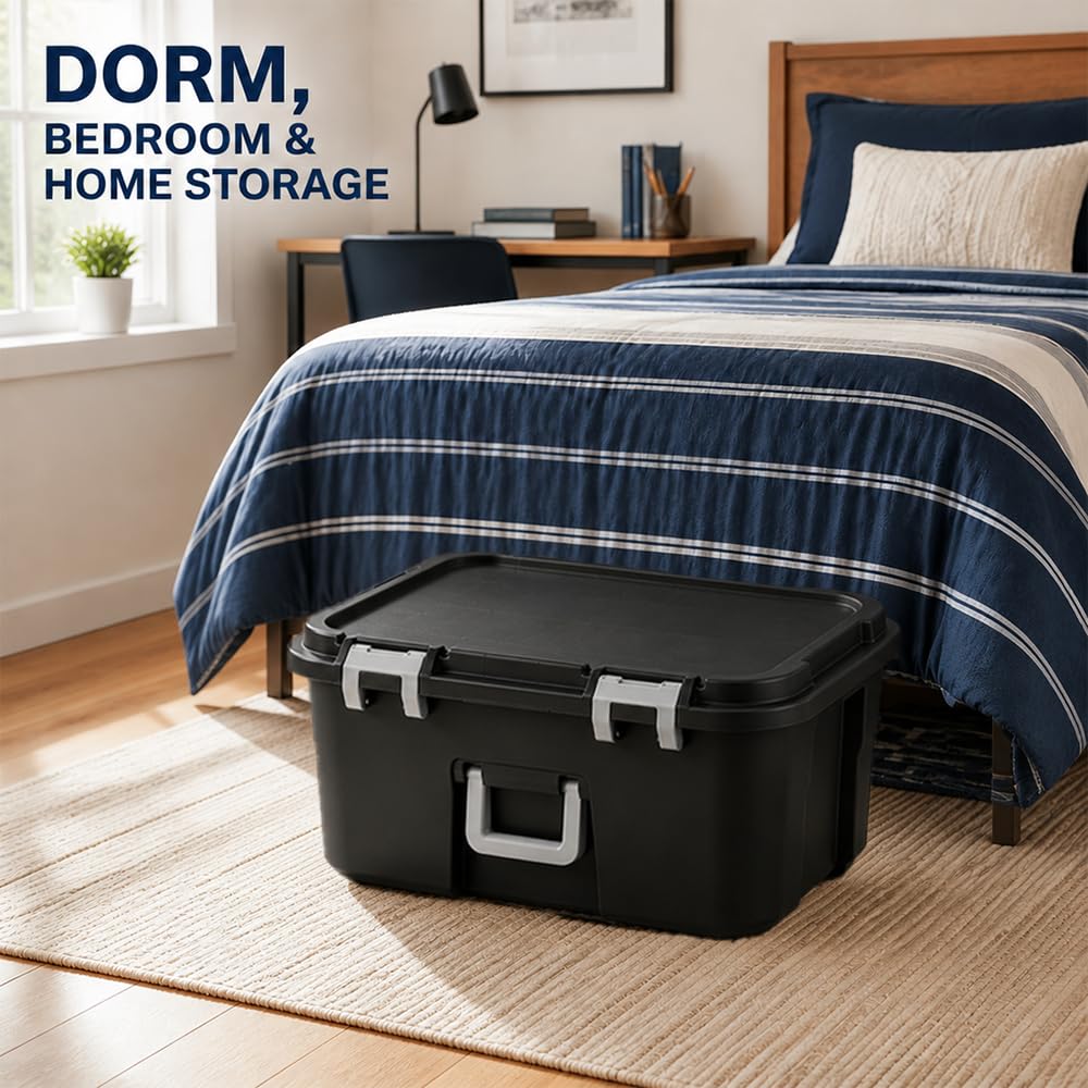 Rolling Storage Trunk with Wheels and Handle, 22 Gallon Black Bin O261610