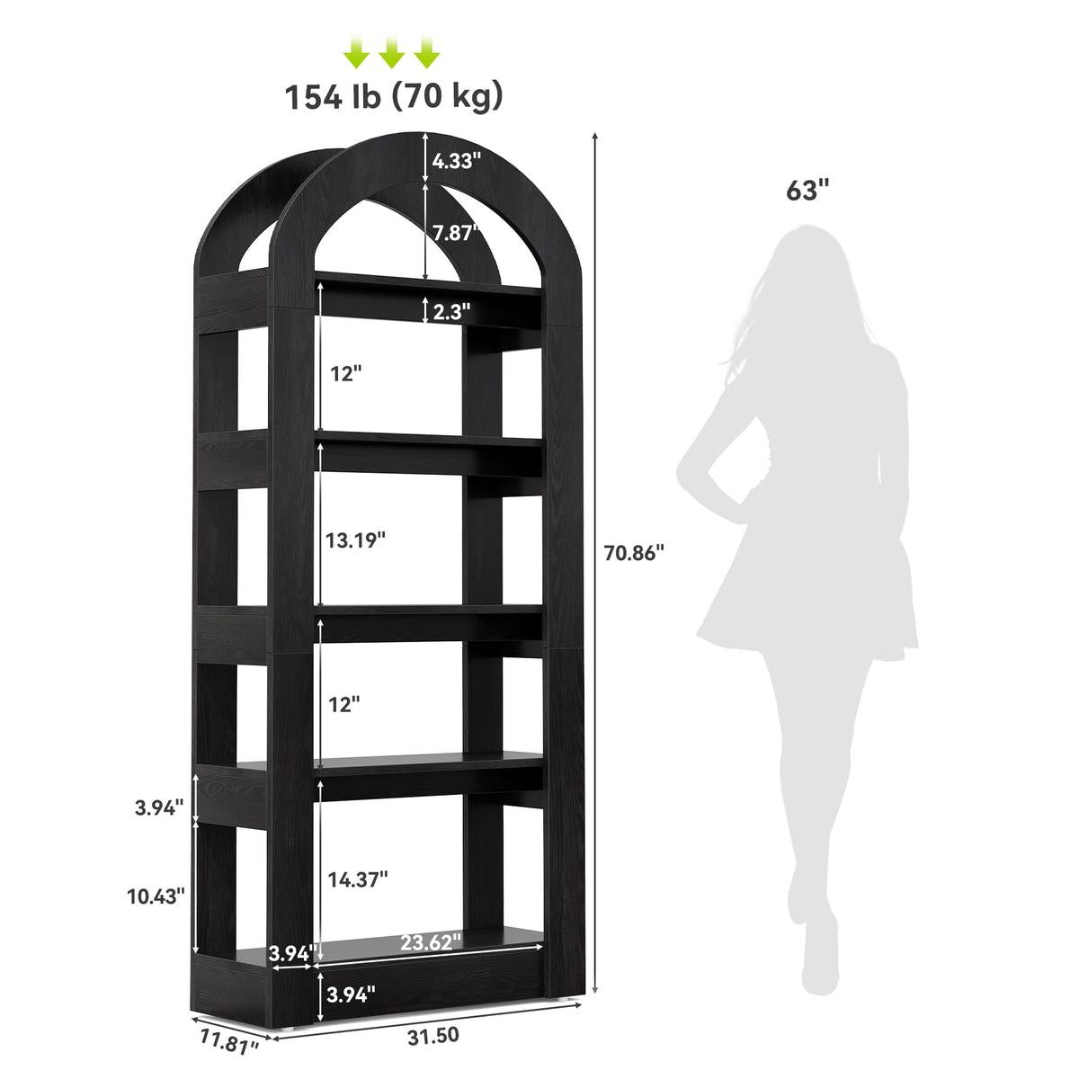 5-Tier Arch-Shaped Wooden Bookshelf L93537