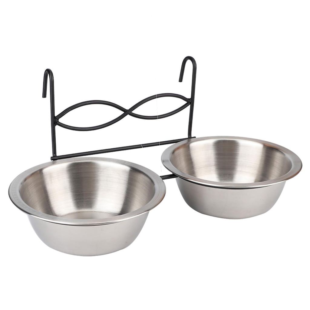 Stainless Steel Hanging Pet Bowls, 2 Bowls 1 Hook J332536