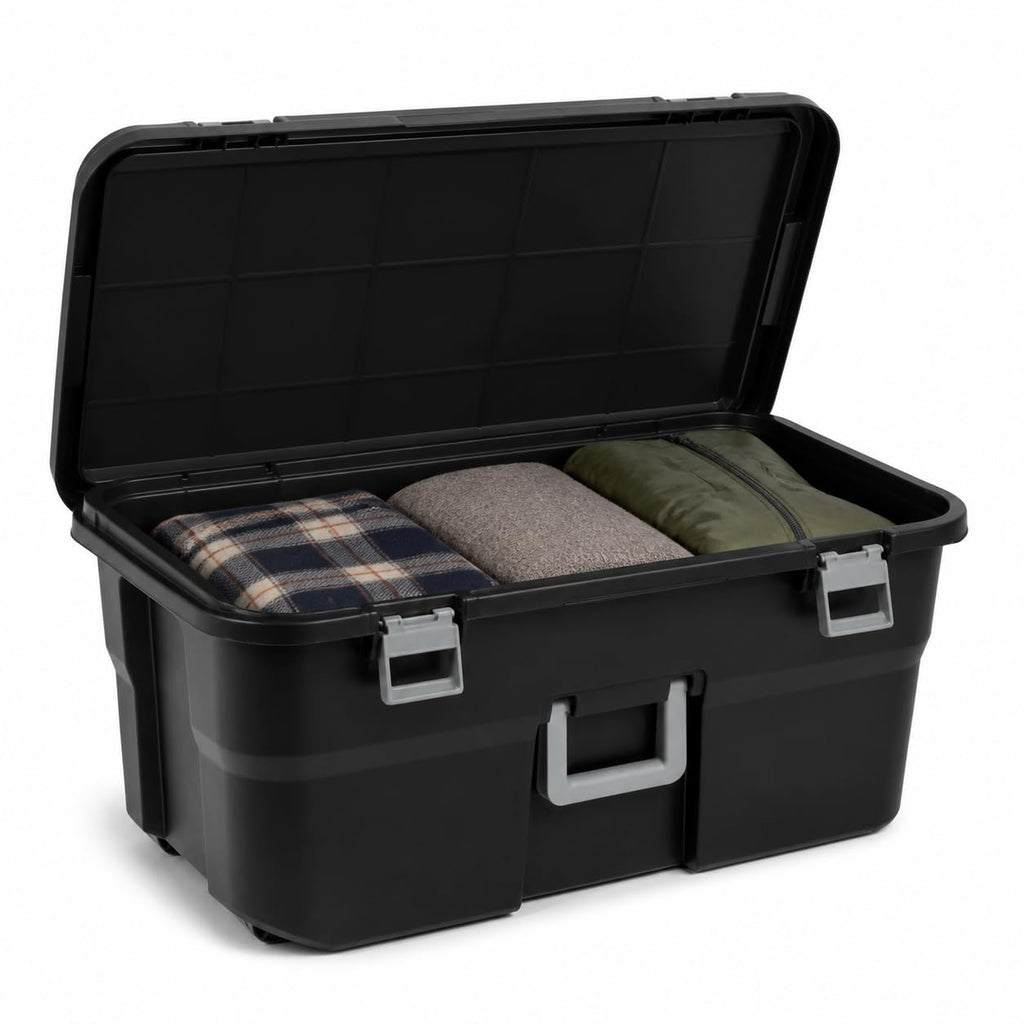 Rolling Storage Trunk with Wheels and Handle, 22 Gallon Black Bin O261610