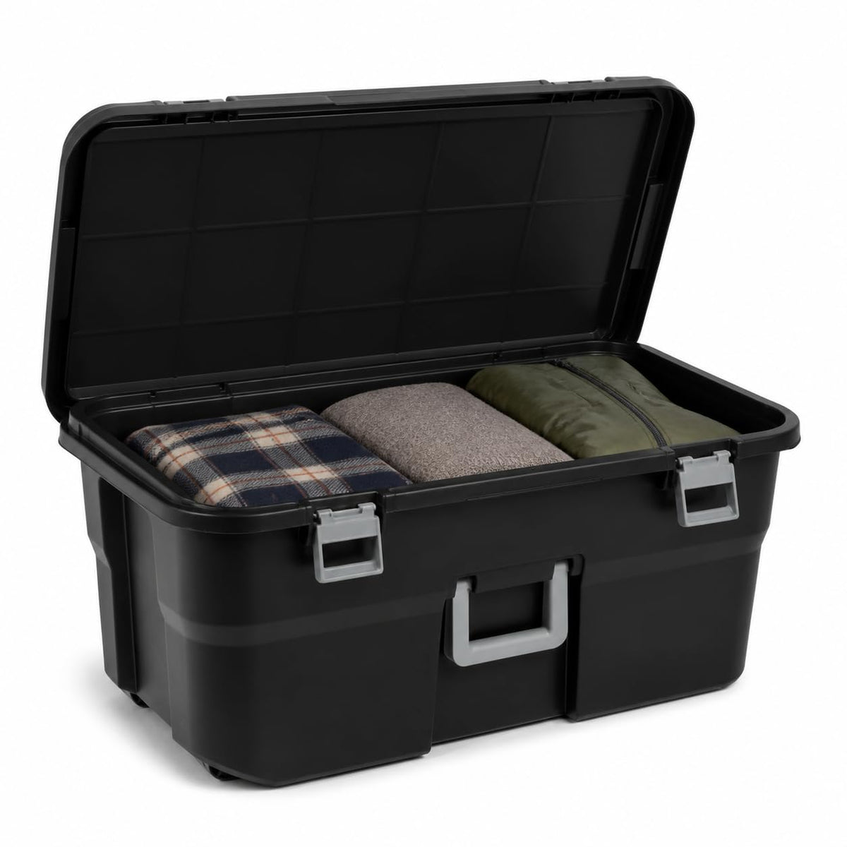 Rolling Storage Trunk with Wheels and Handle, 22 Gallon Black Bin O261610