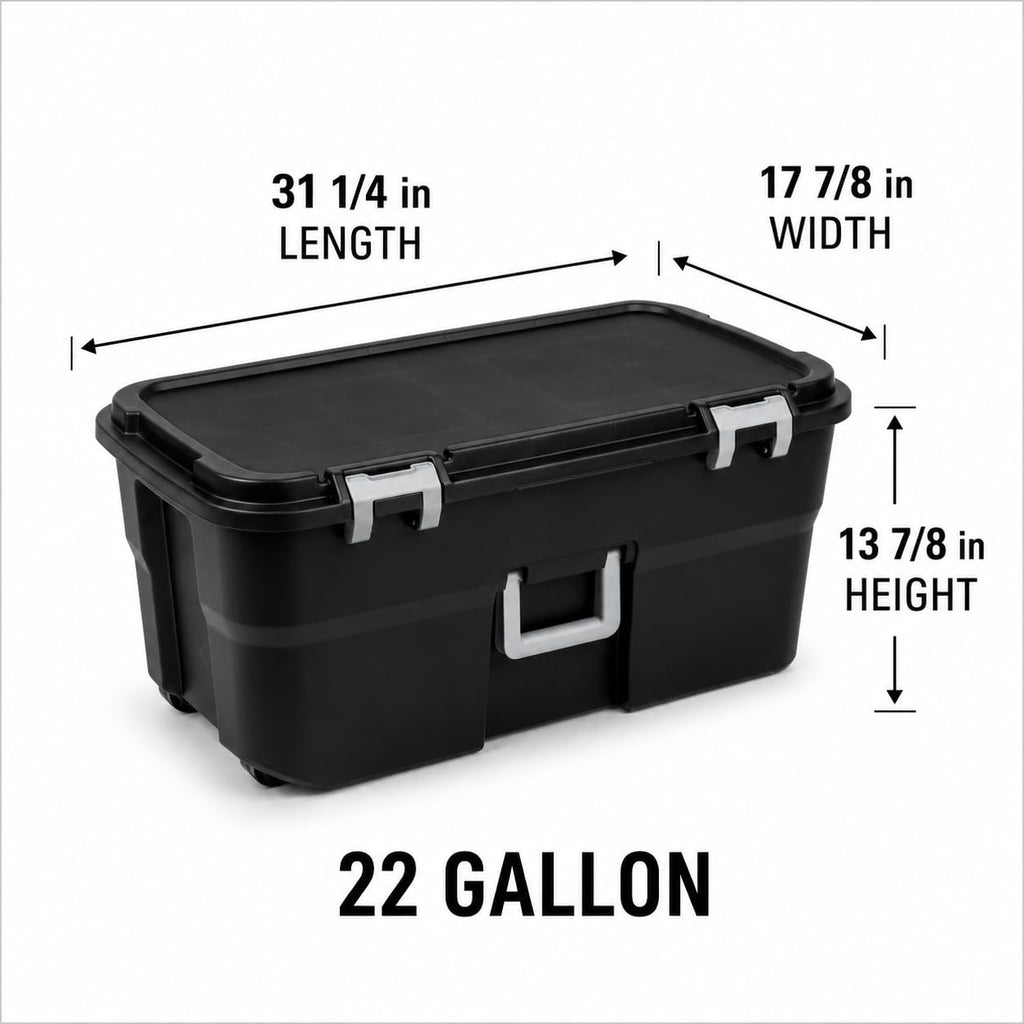 Rolling Storage Trunk with Wheels and Handle, 22 Gallon Black Bin O261610