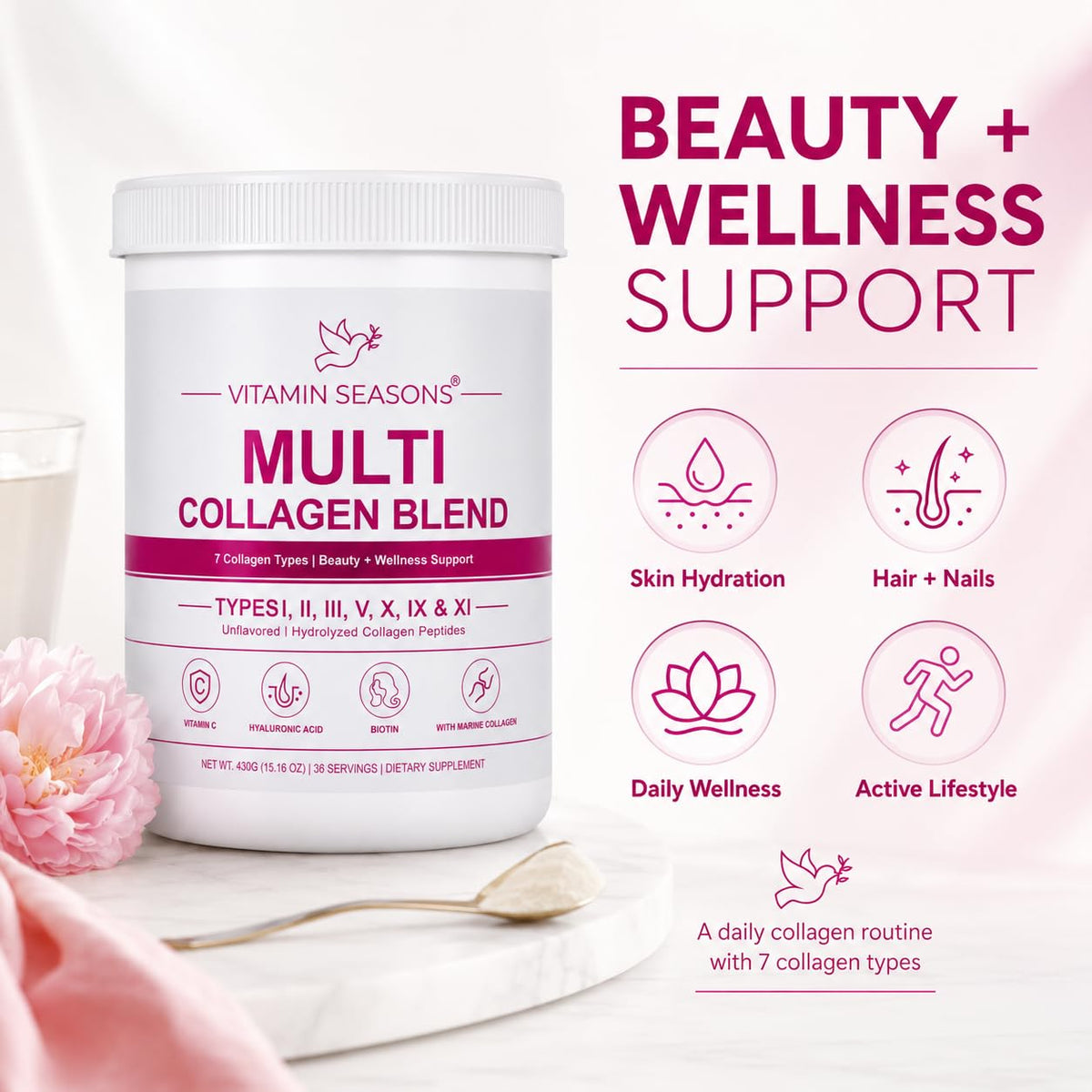 Unflavored Hydrolyzed Collagen Peptides Powder 15.16 oz J240