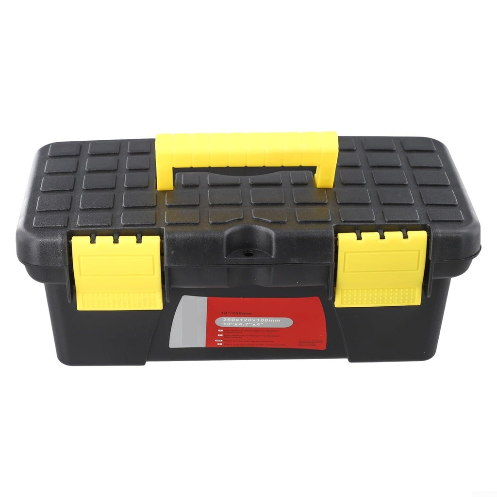 10 Inch Plastic Toolbox with Dual Layer Organization and Secure Latch, Black T62832