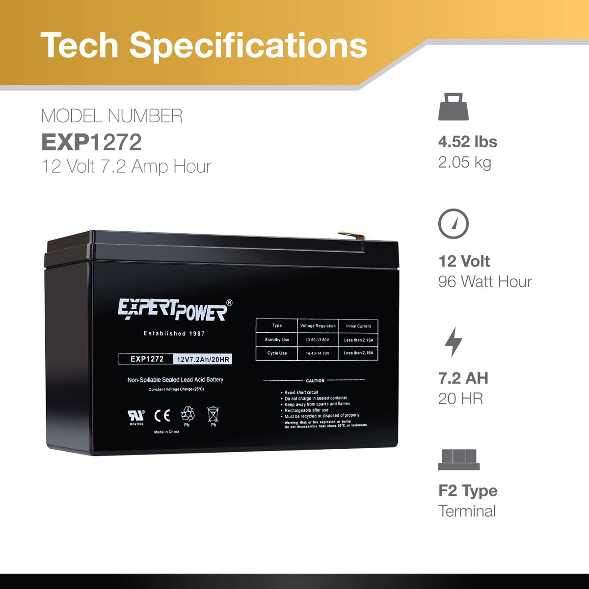 12V 7.2Ah SLA Battery with F2 Terminals X267231