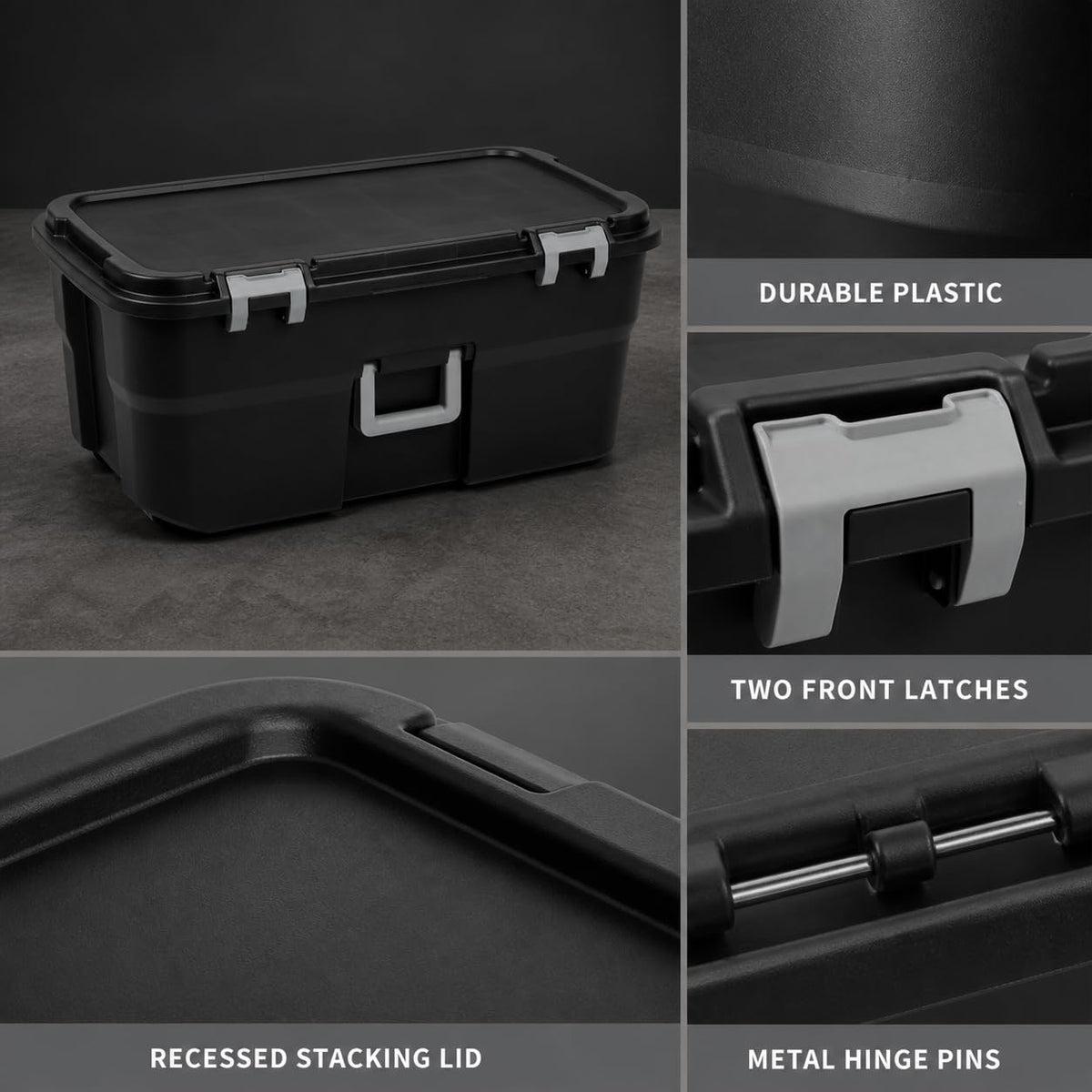 Rolling Storage Trunk with Wheels and Handle, 22 Gallon Black Bin O261610