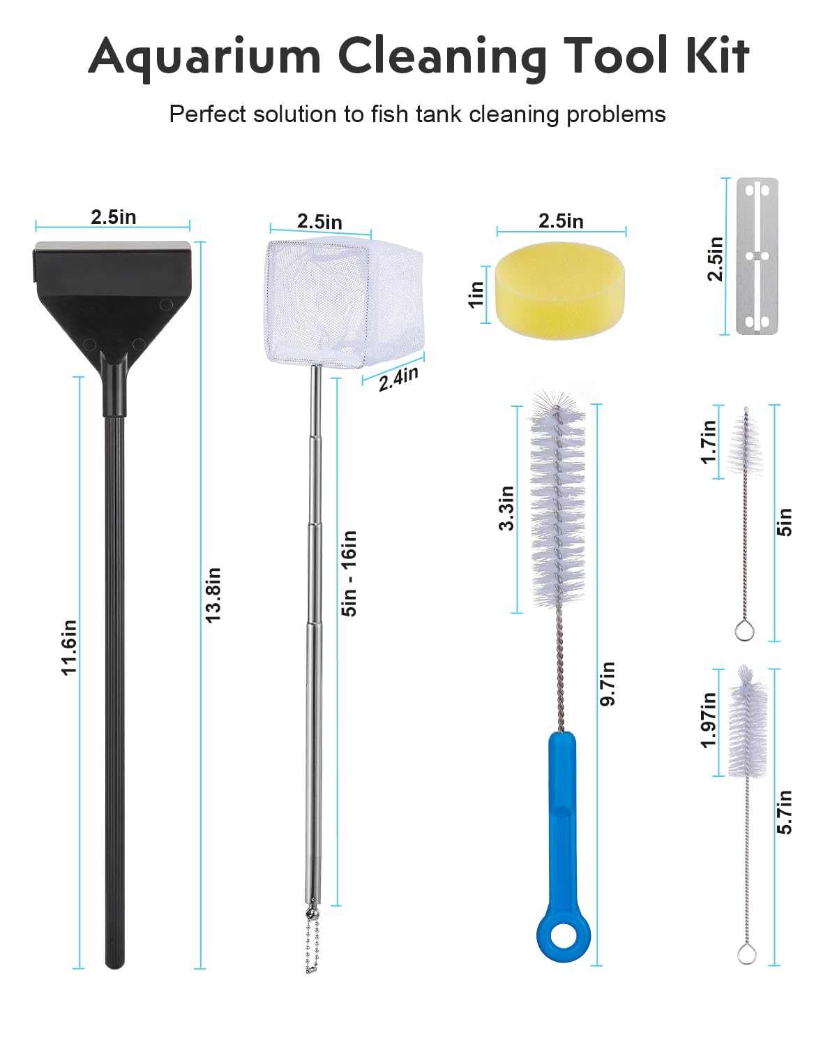 7-in-1 Fish Tank Cleaning Kit with Algae Scraper & Aquarium Brushes S3615