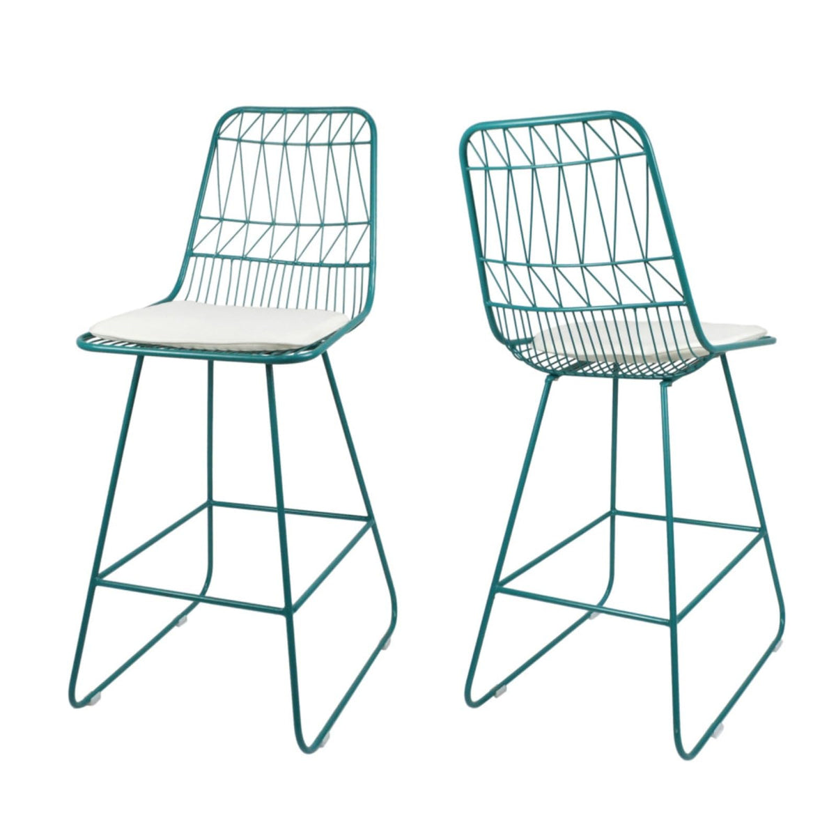 Teal Iron Patio Bar Stools with Cushion, Set of 2 D643