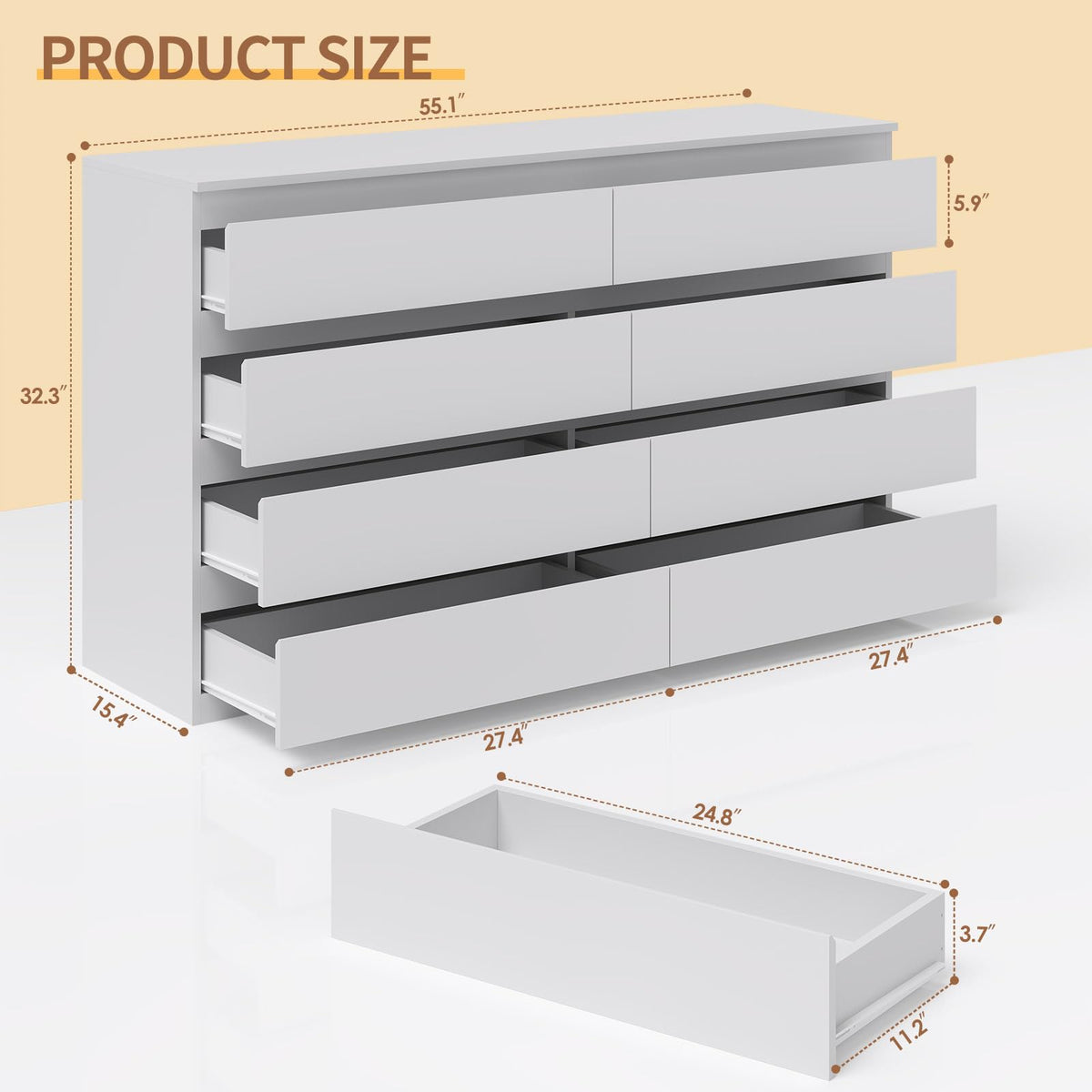 White 8 Drawer Wood Dresser U326