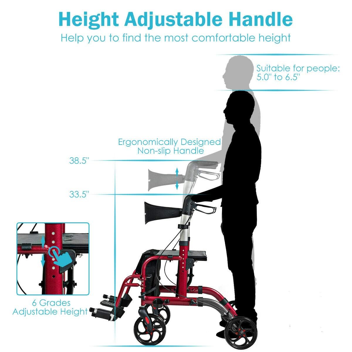 2 in 1 Folding Rollator Walker with Seat E3312