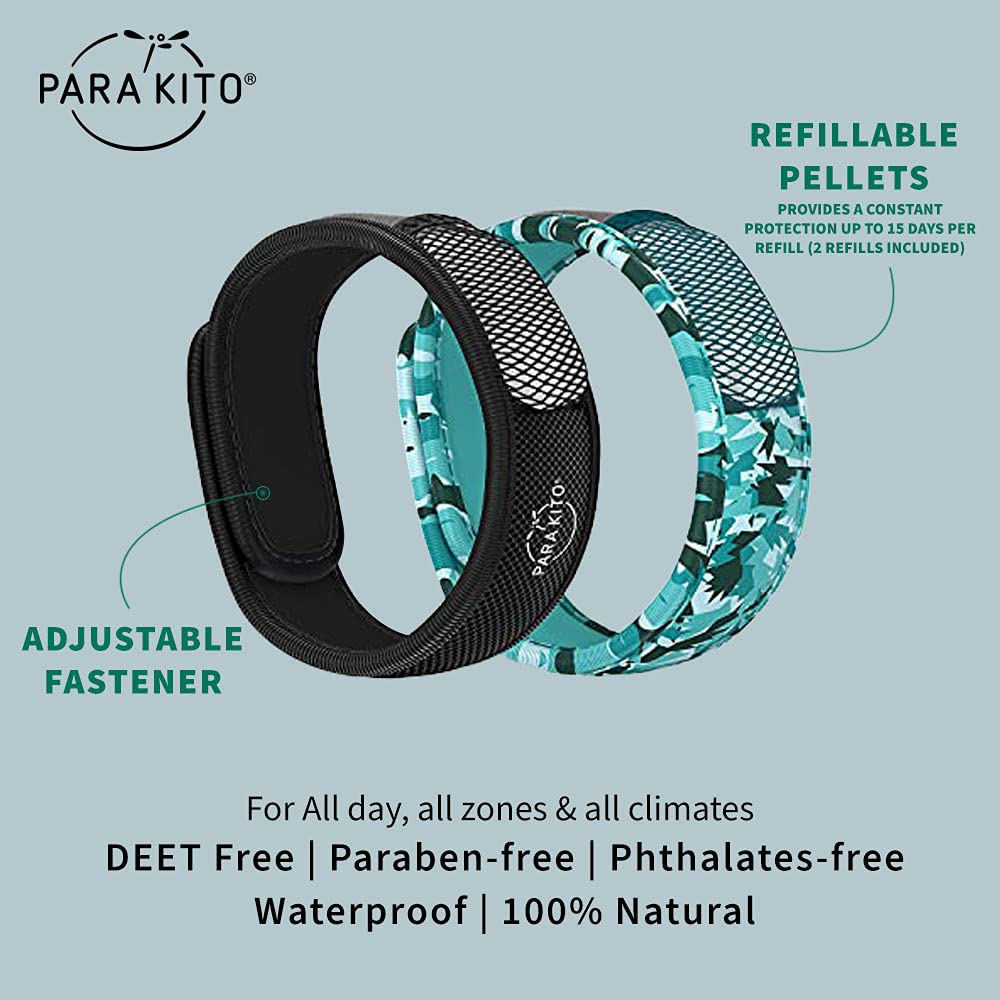 Mosquito Repellent Bracelets + Refill Pellets Bundle Peppermint Oil Black C92520