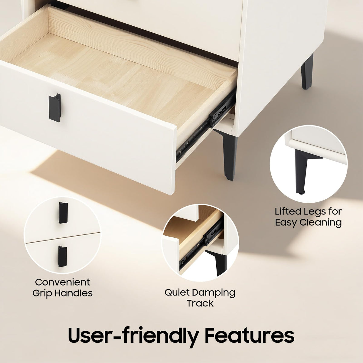 3 Drawer Smart Nightstand with Bluetooth Speaker USB Charging Y213