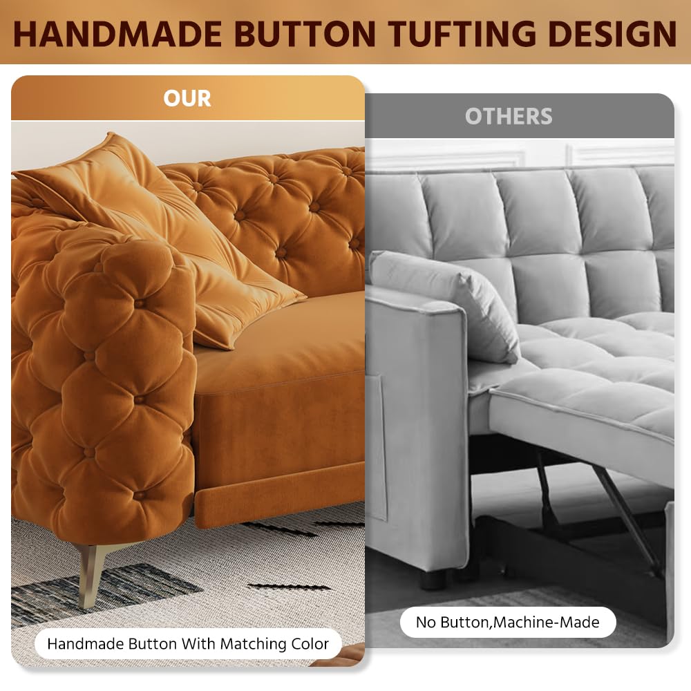 Orange Velvet 3 in 1 Convertible Sleeper Sofa E64856