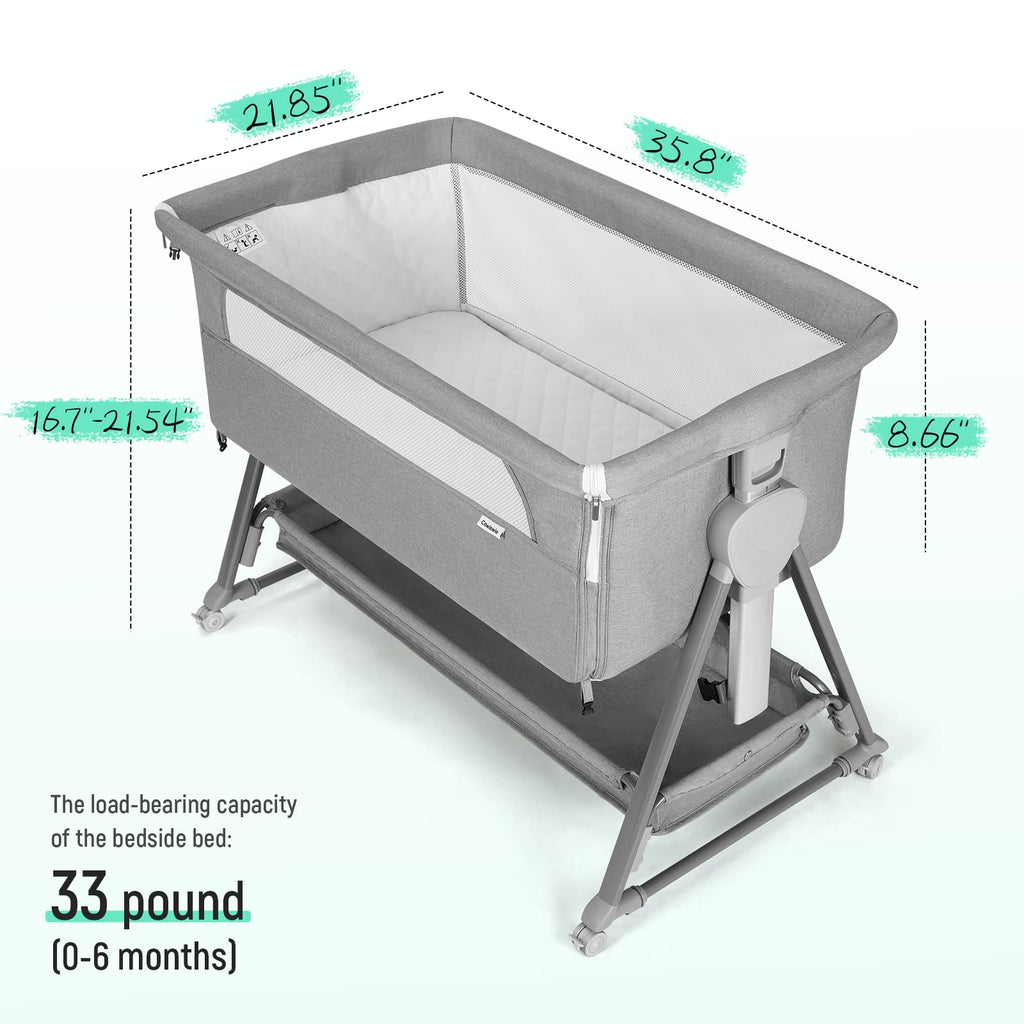 Baby Bassinet with 7 Adjustable Height, Breathable Mesh & Mattress X39945
