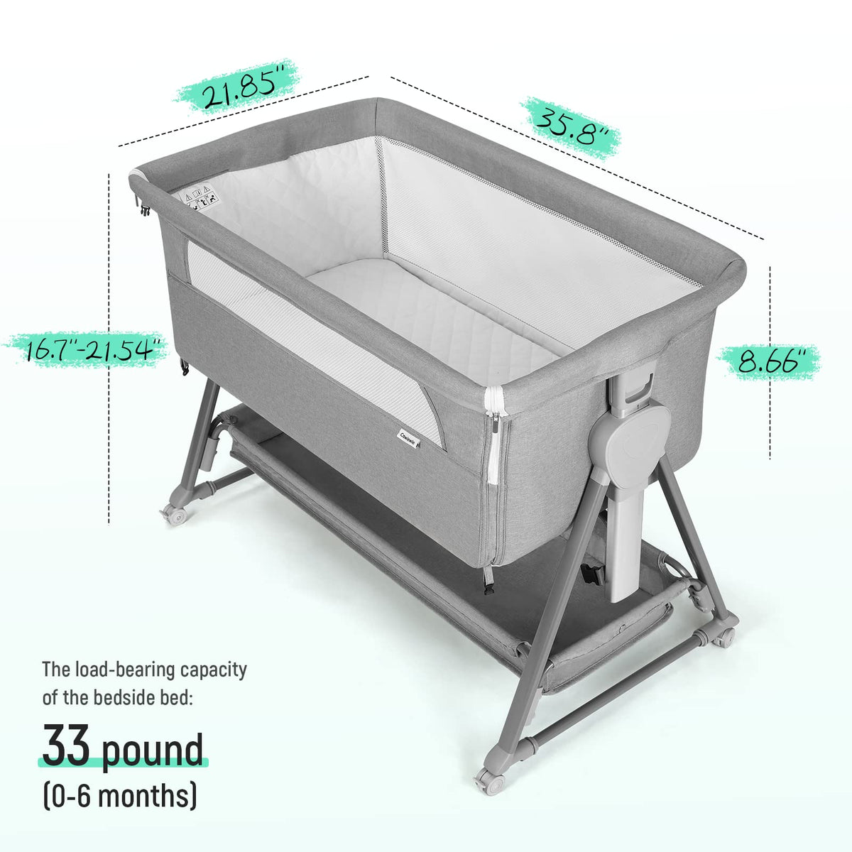 Baby Bassinet with 7 Adjustable Height, Breathable Mesh & Mattress X39945
