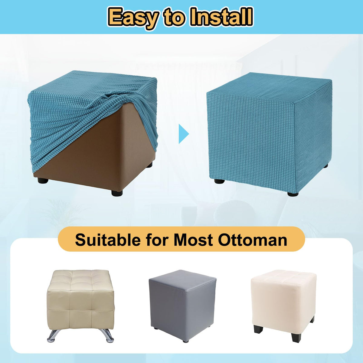 Teal Stretch Polyester Ottoman Cover B524