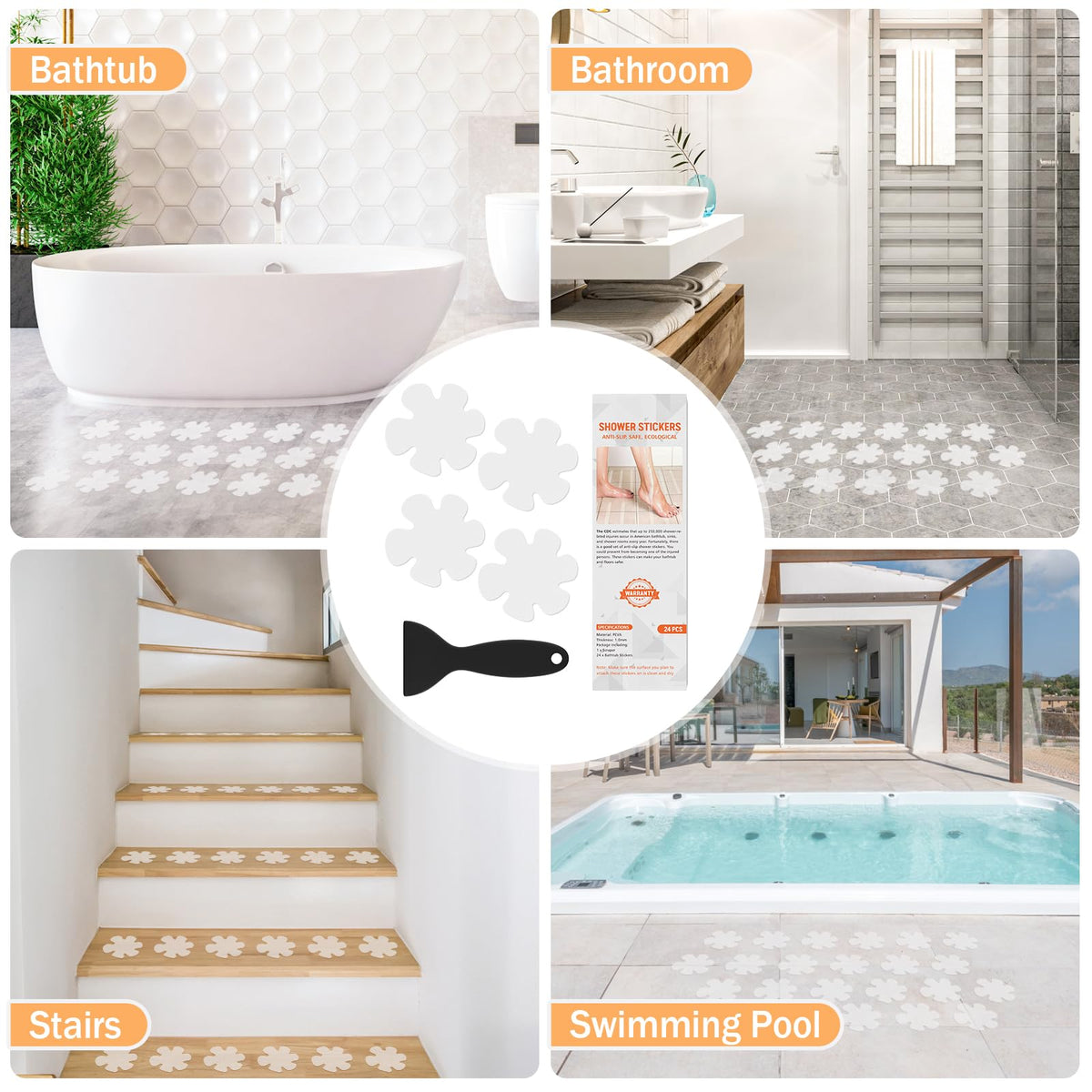 24 PCS Clear Non Slip Bathtub Stickers N3779