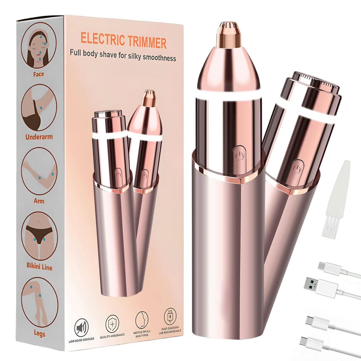 2 in1 Rechargeable Facial Hair Removal & Eyebrow Shaver with LED Light R513