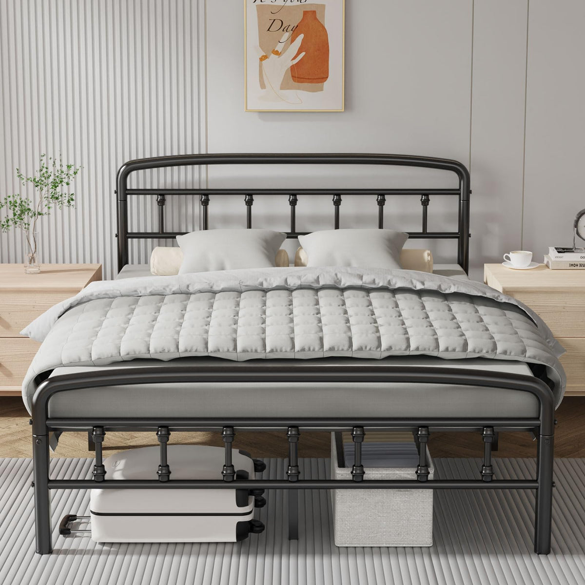 Full Size Metal Bed Frame with Headboard Z301