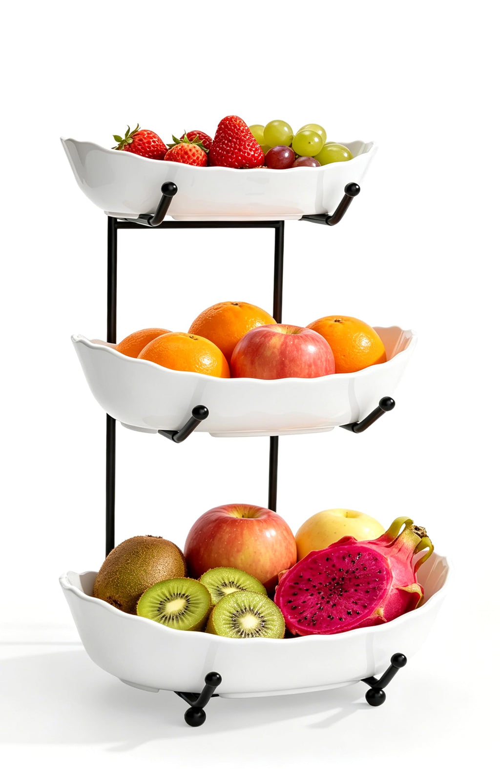 3 Tier Ceramic Fruit Bowl with Metal Stand I96316