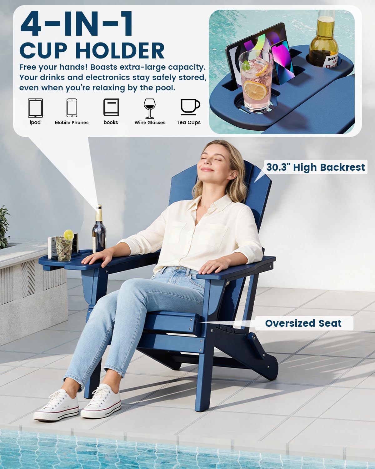 Folding Adirondack Chair Set of 8 with Cup Holder V47094