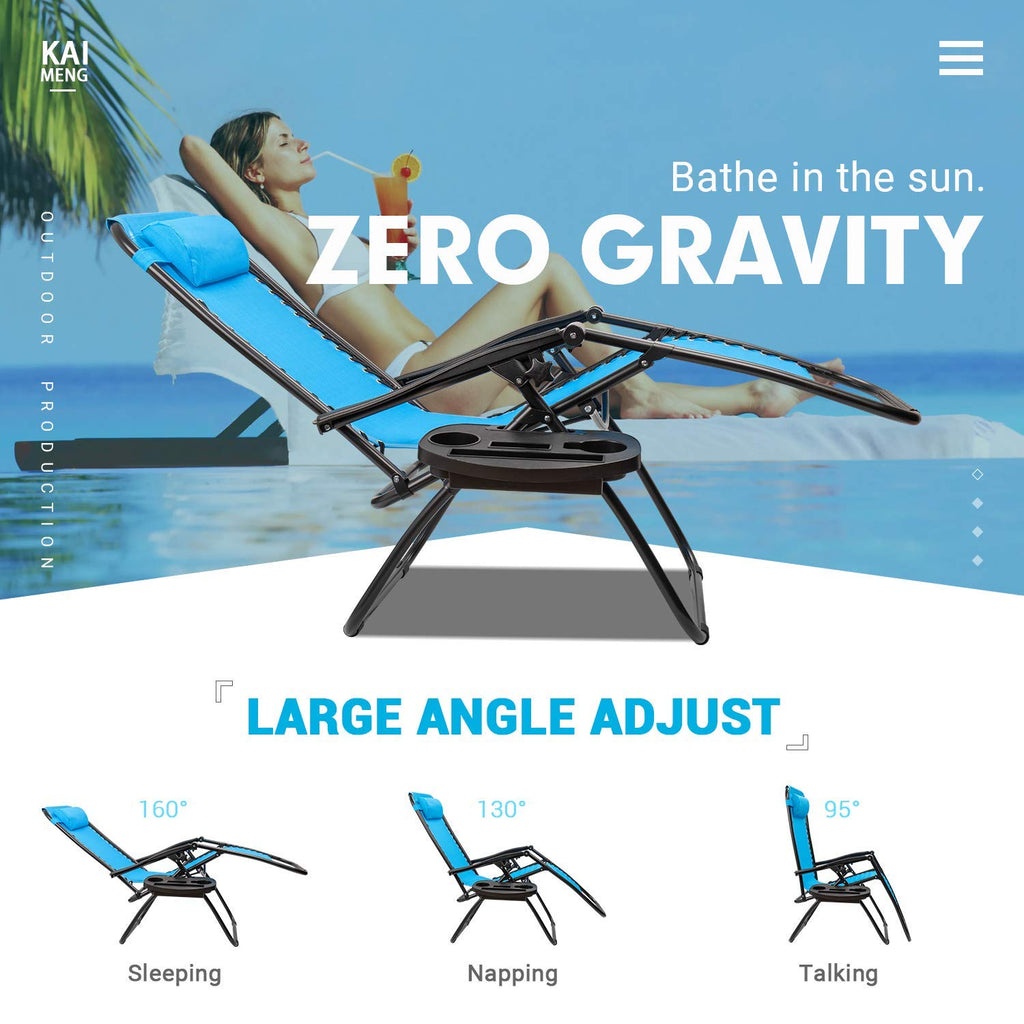 Blue Set of 2 Adjustable Folding Lounge Chair with Pillows and Cup Holders V6386