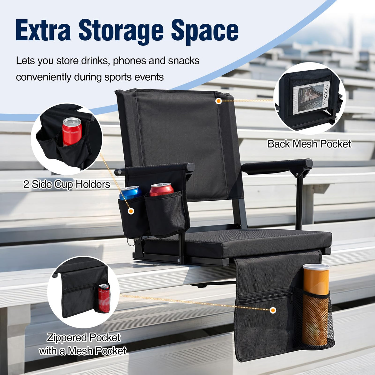 2 Pack Stadium Seats with Back Support & Cup Holders H306