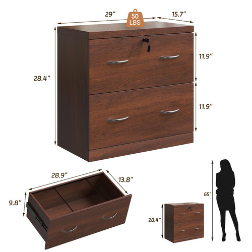 2 Drawer Wood File Cabinet with Lock T22045