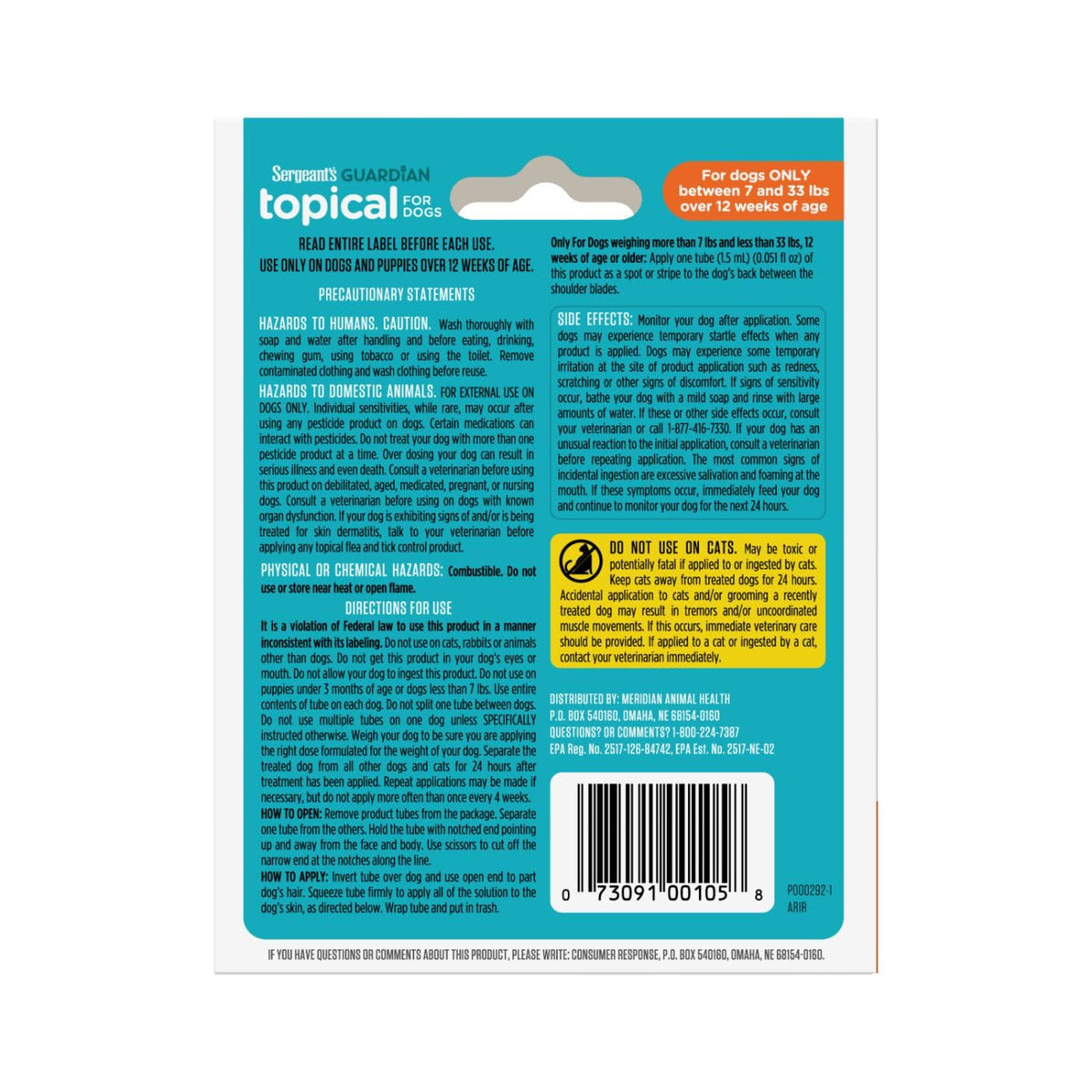 Flea & Tick Topical Dogs 7-33 lbs 3-Month E851