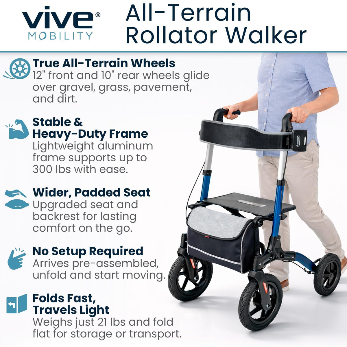 All-Terrain Rollator Walker with 12” Pneumatic Wheels J18661