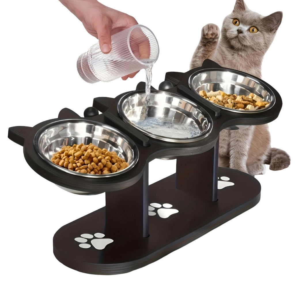 Raised Cat Bowls with 3 Stainless Steel Bowls Y808