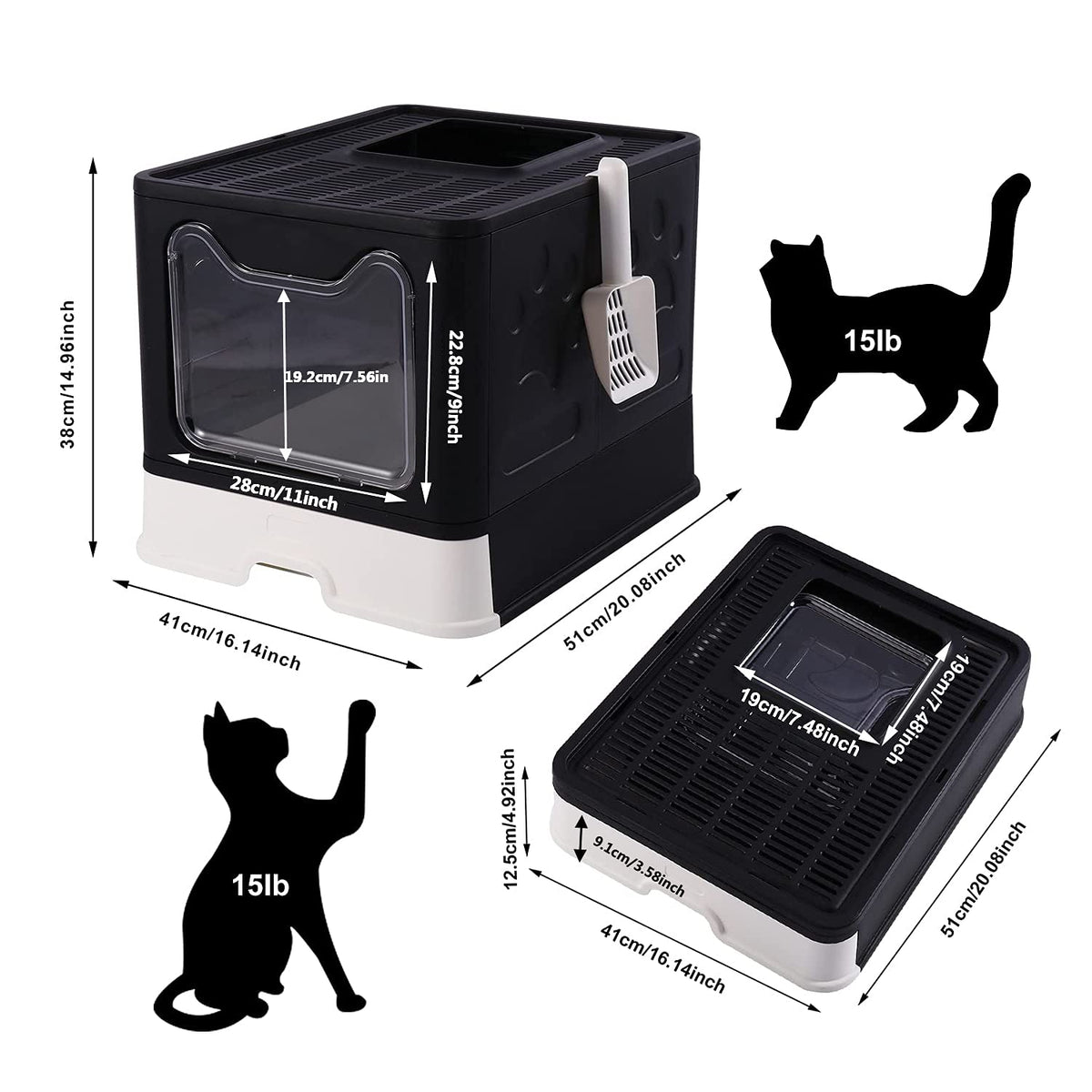 Foldable Large Cat Litter Box with Lid B5944