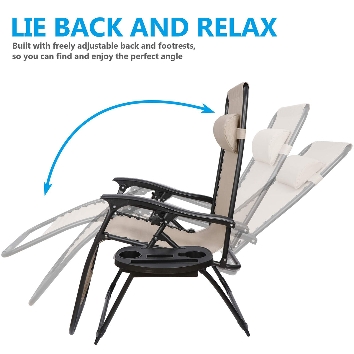 Zero Gravity Chair Set of 2 Folding Recliner with Cup Holder Tray and Pillow C8007