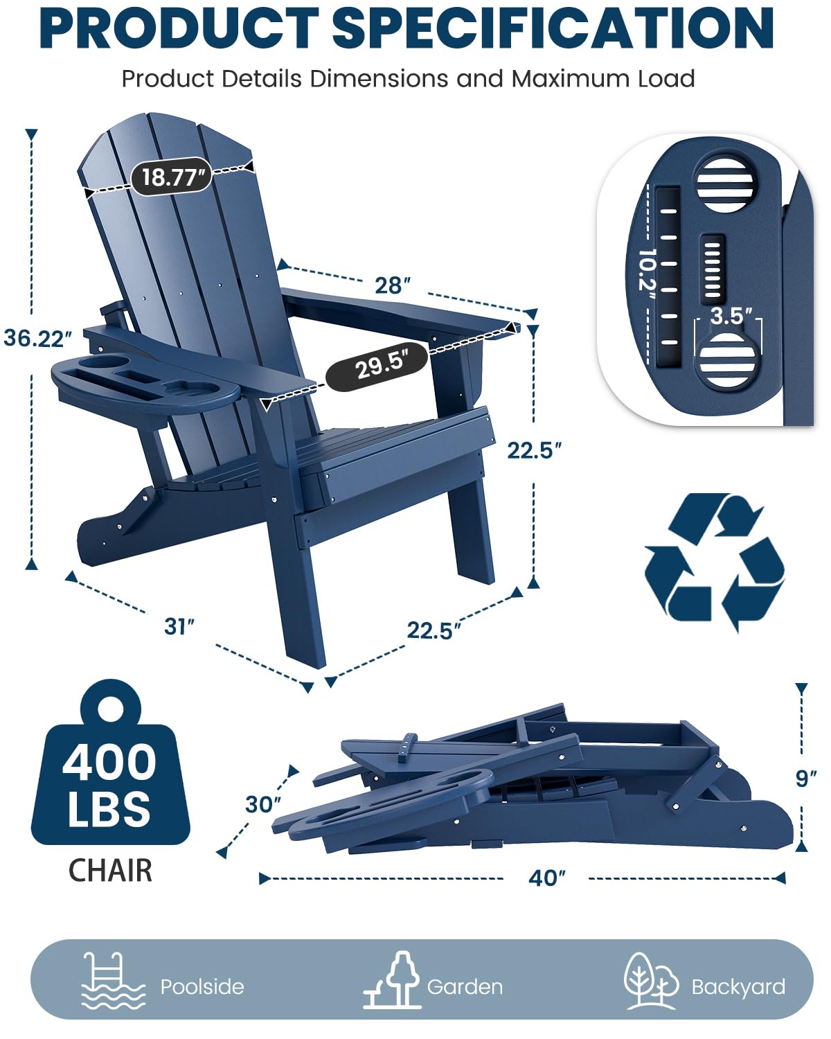 Folding Adirondack Chair Set of 8 with Cup Holder V47094