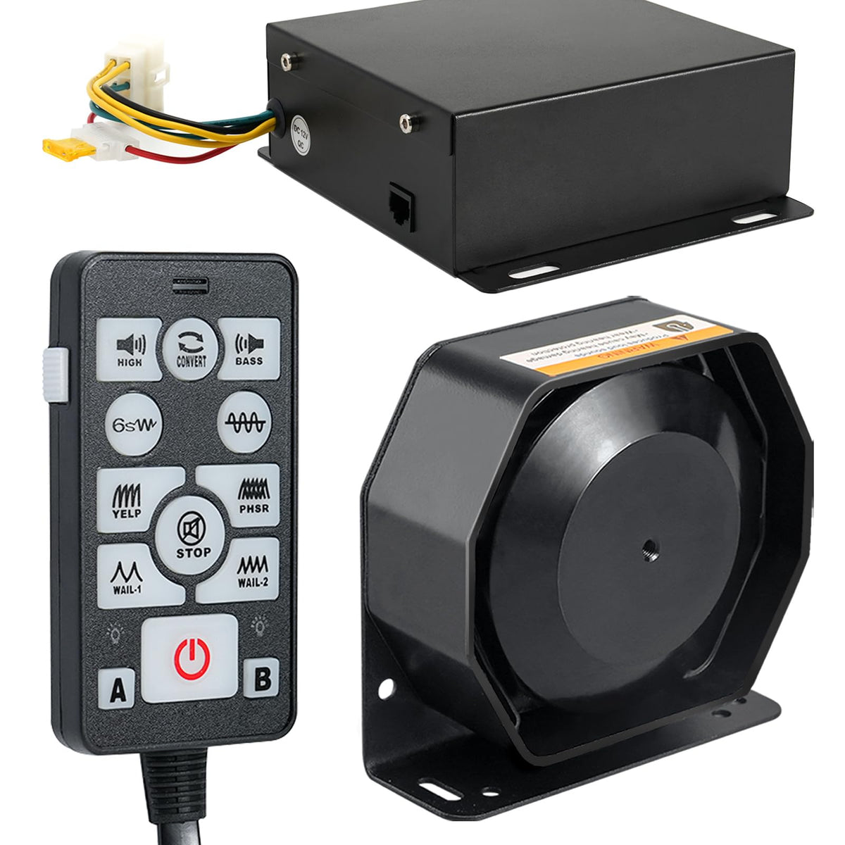 200W Emergency Slim Horn Speaker Siren PA System with Handheld Microphone I103