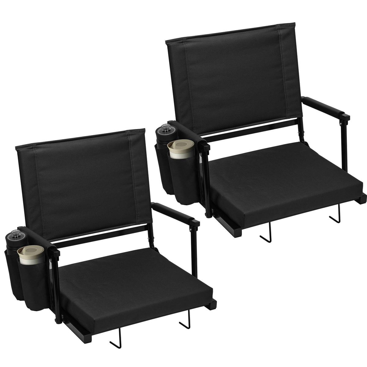 2 Packs Foldable Stadium Seats with Adjustable Backrest and Cup Holders Black H632