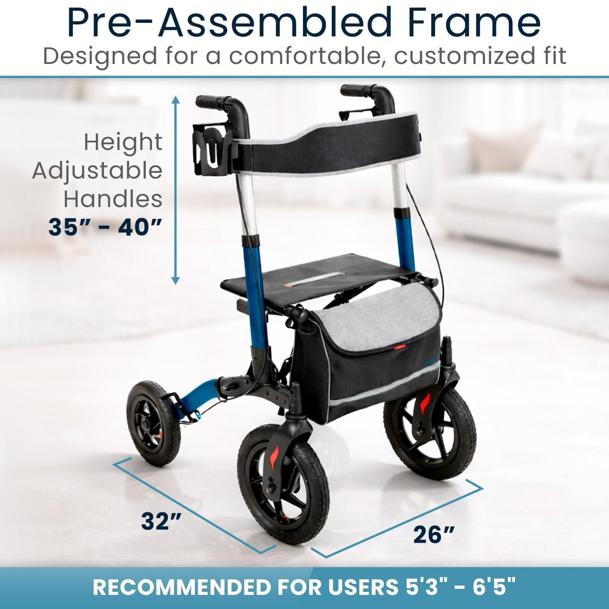 All-Terrain Rollator Walker with 12” Pneumatic Wheels J18661