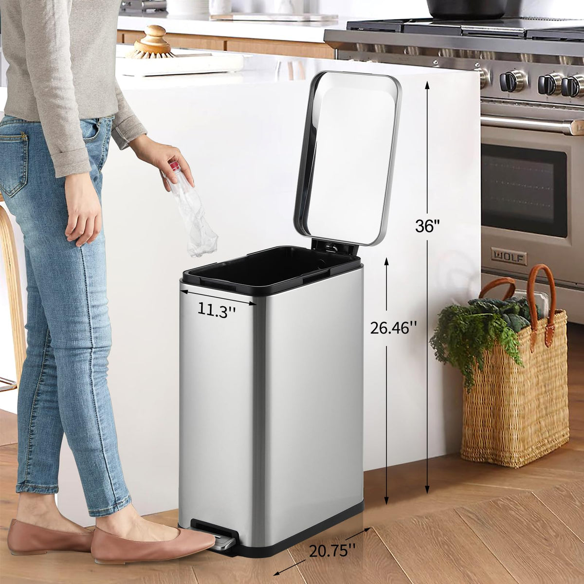 50L Slim Stainless Steel Kitchen Trash Can Y855538