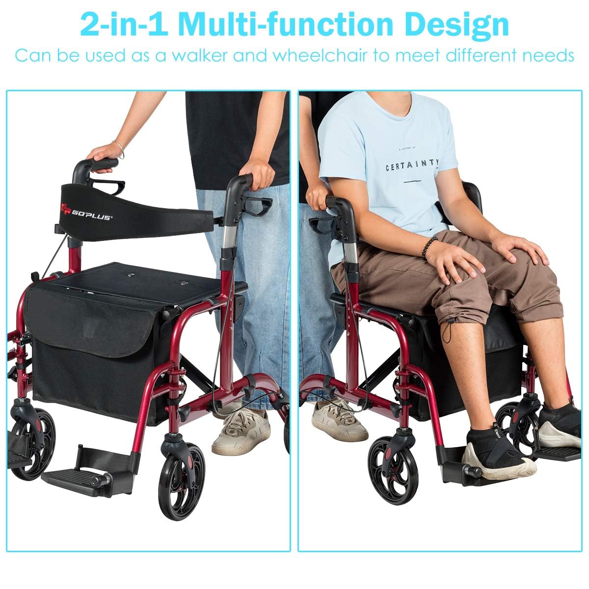 2 in 1 Folding Rollator Walker with Seat E3312