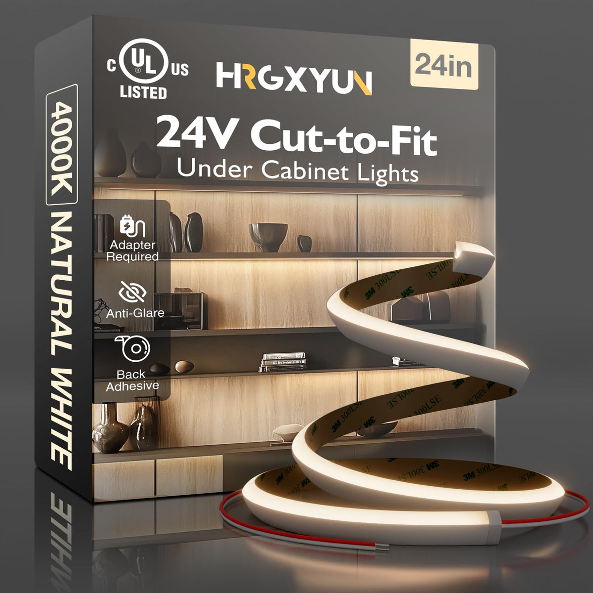 Hardwired LED Cabinet Light Strip, UL Listed, 24V, 2ft, 4000K Neutral White Z827
