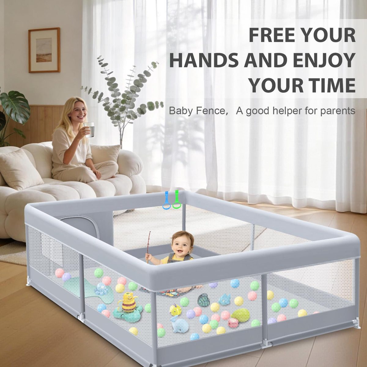 50 x 50 Inch Baby Playpen with Breathable Mesh U739901