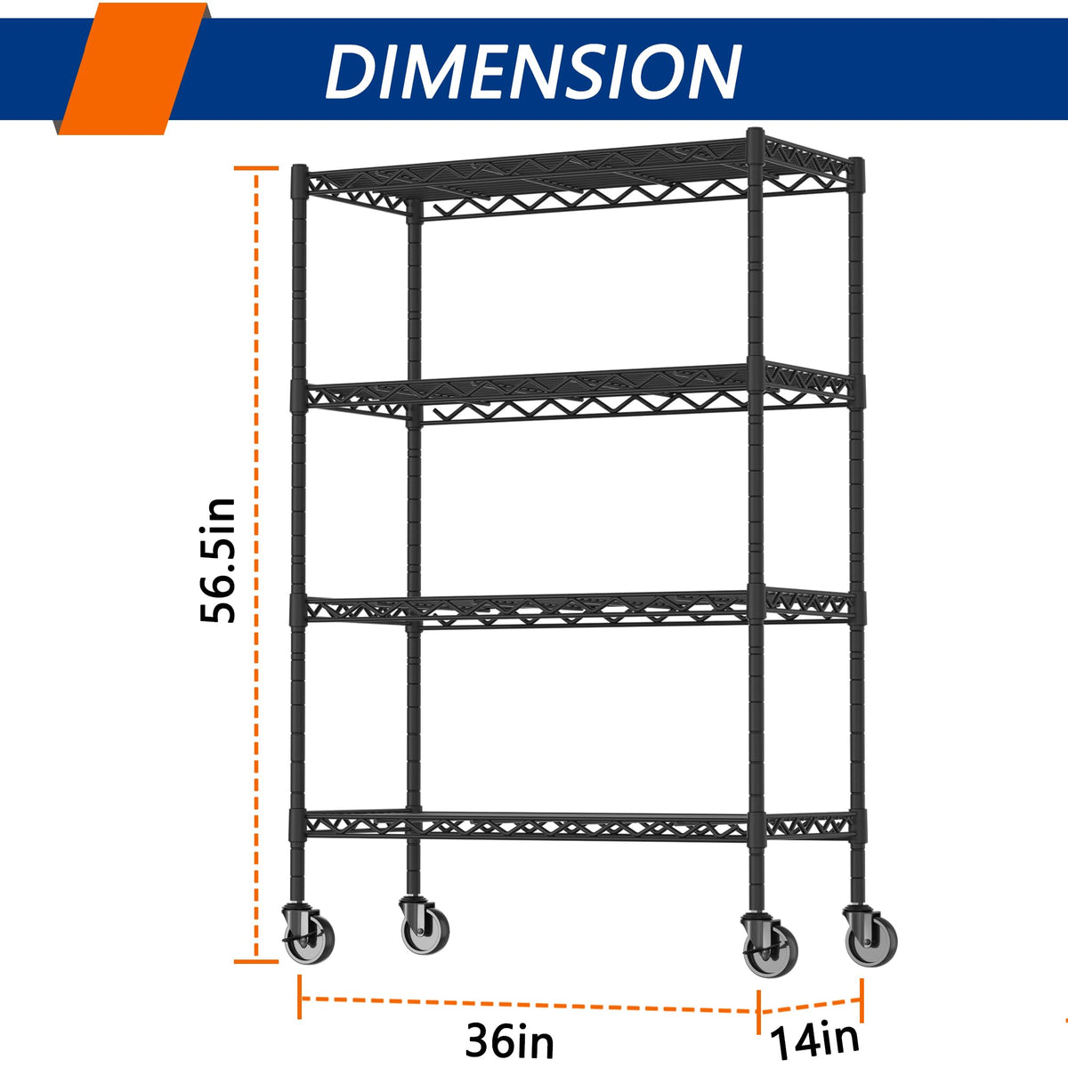 4-Shelf Adjustable Metal Storage Shelving Unit on Wheels, Black H517