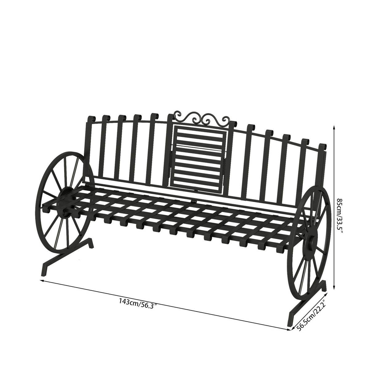 Black Outdoor Garden Bench with Built-in Table O353
